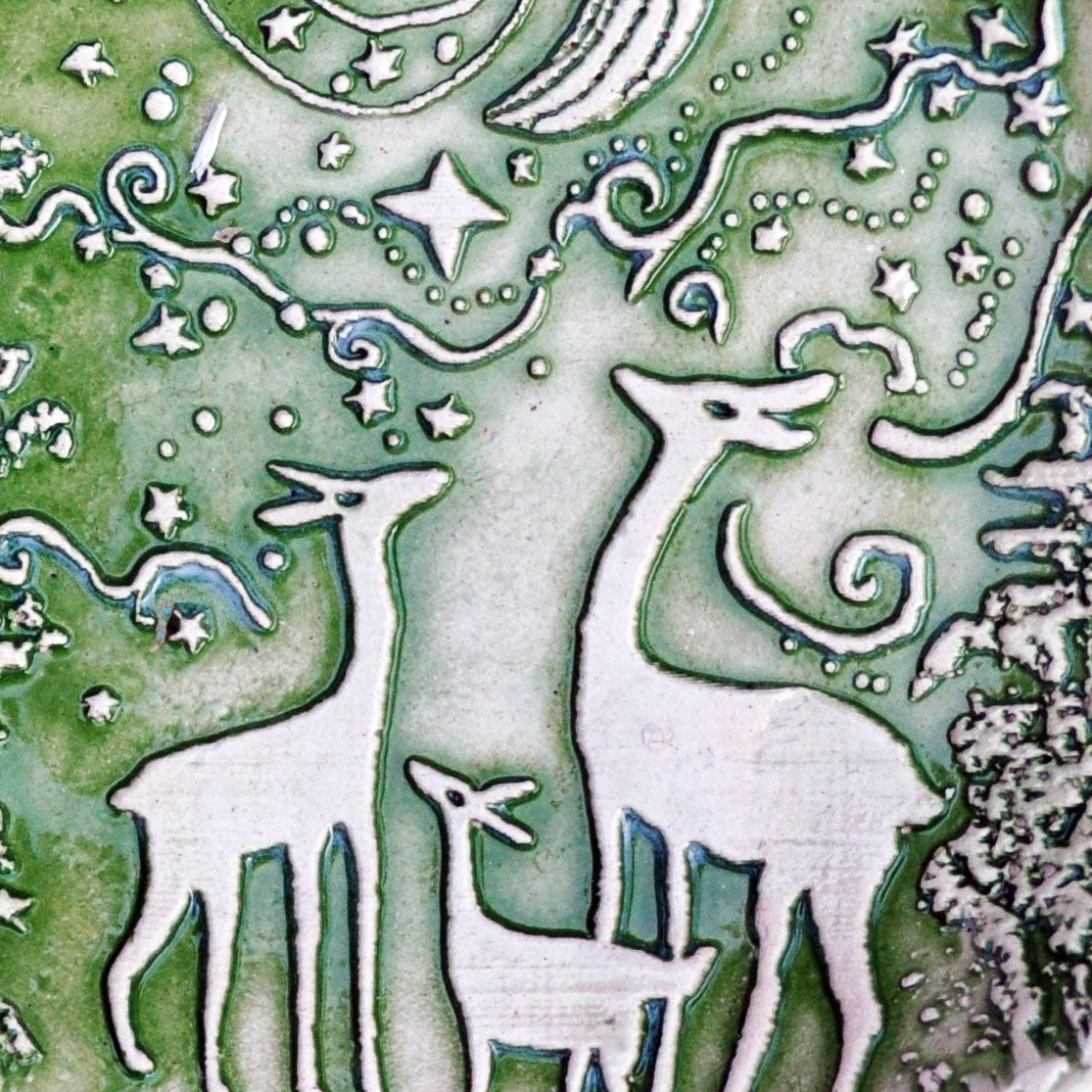 Deer family in bright green, spoon rest, soap dish