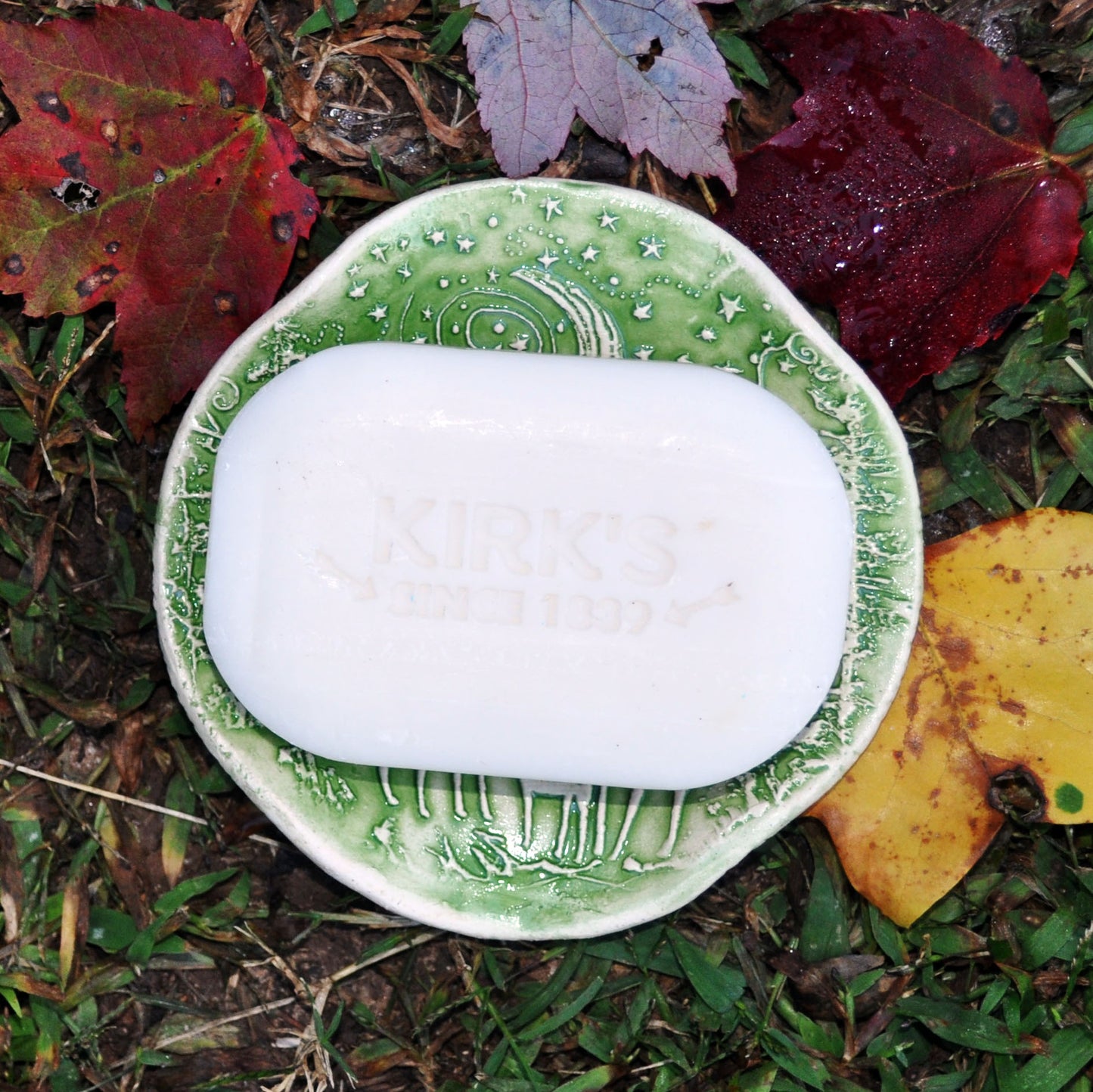 Deer family in bright green, spoon rest, soap dish