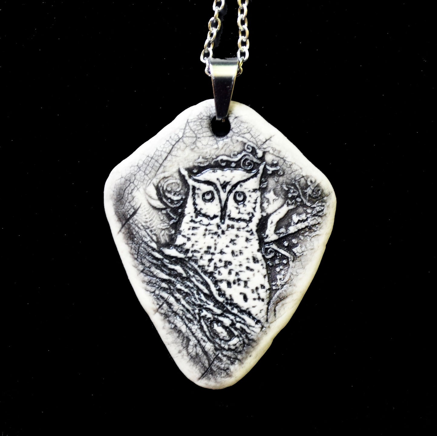 Night Owl Pendant lg., handmade porcelain, kiln fired