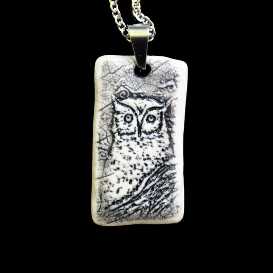 Night Owl Pendant, black, handmade porcelain, kiln fired