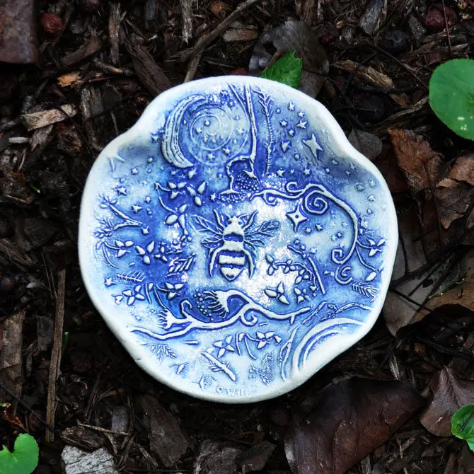 Spoon Rest, Soap Dish, Bee Garden in Blue