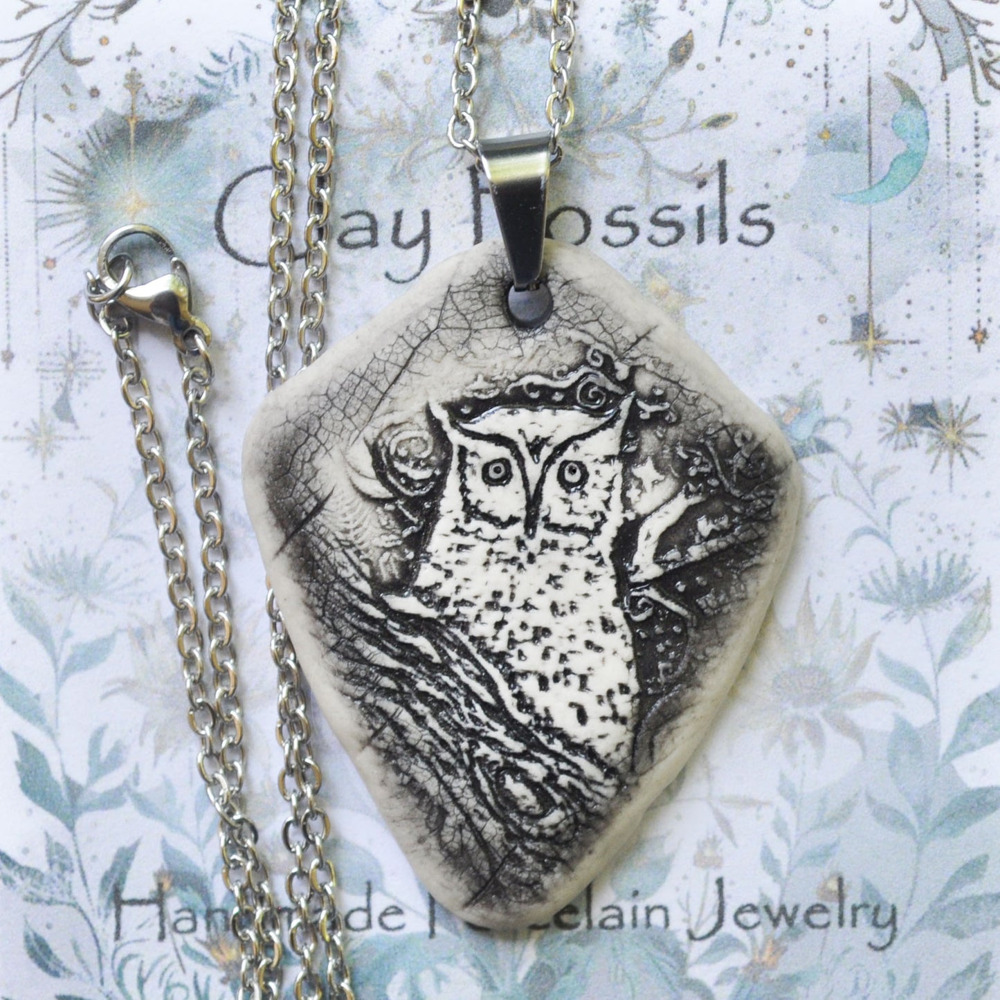 Night Owl Pendant lg., handmade porcelain, kiln fired