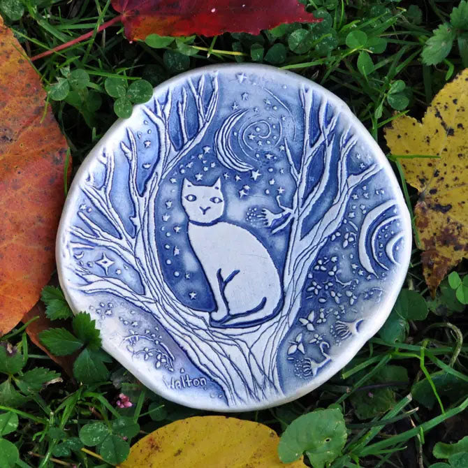 Spoon Rest, Soap Dish, Tree Cat in blue