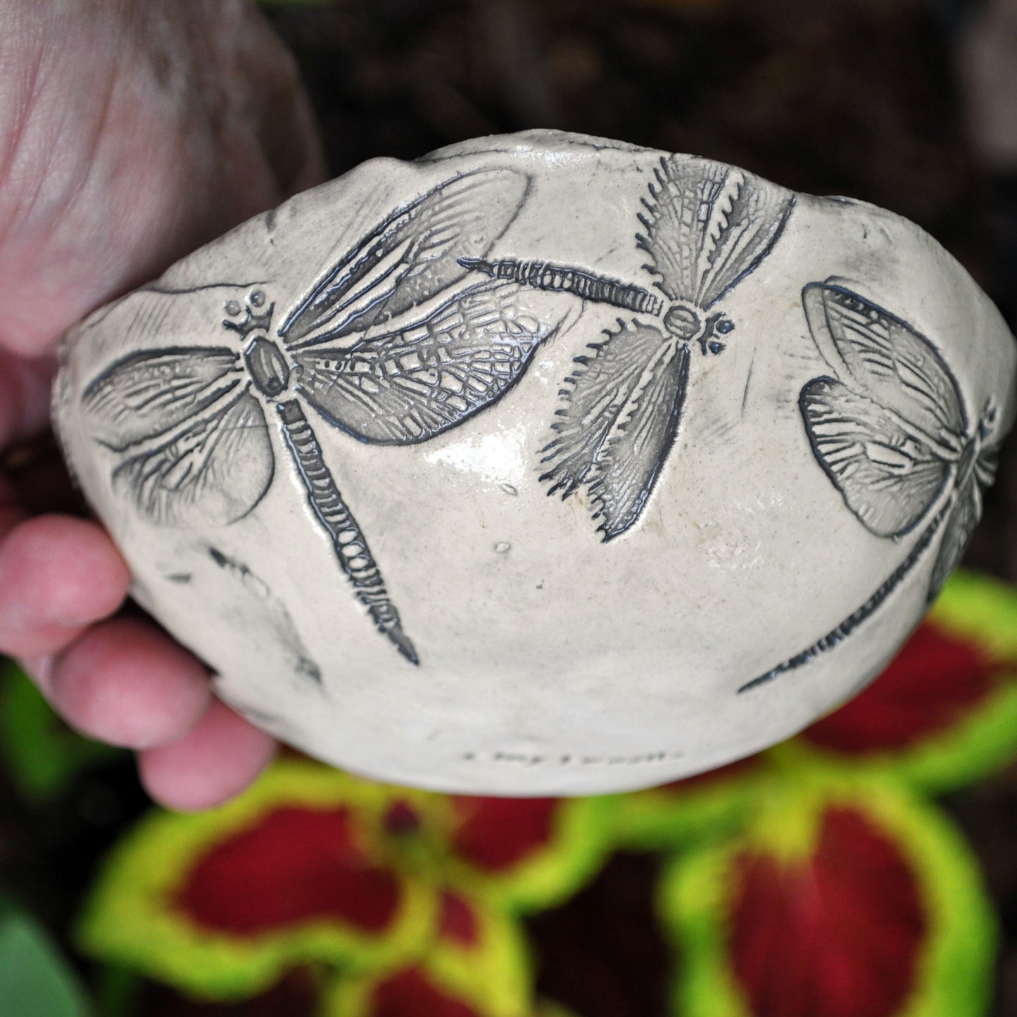 Handmade Pottery, dragonfly dish, golden, Dragonflies, USA