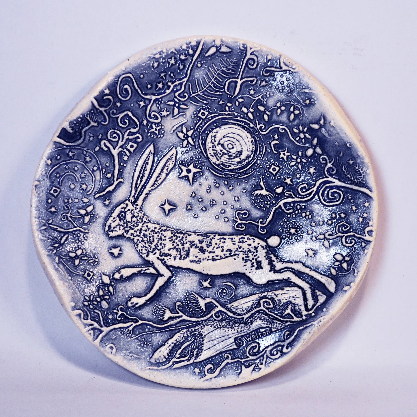 Soap dish, spoon rest, Rabbit Moon in blue