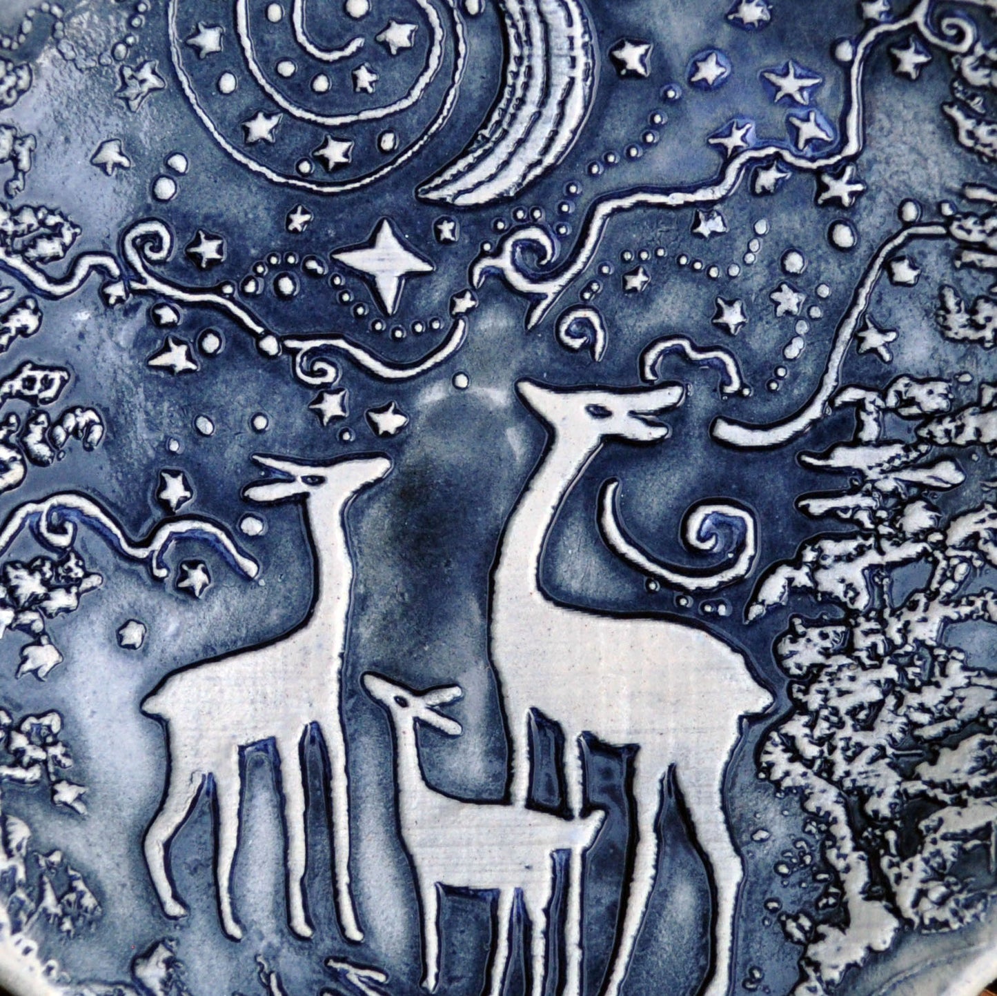 Deer family in blue, spoon rest, soap dish