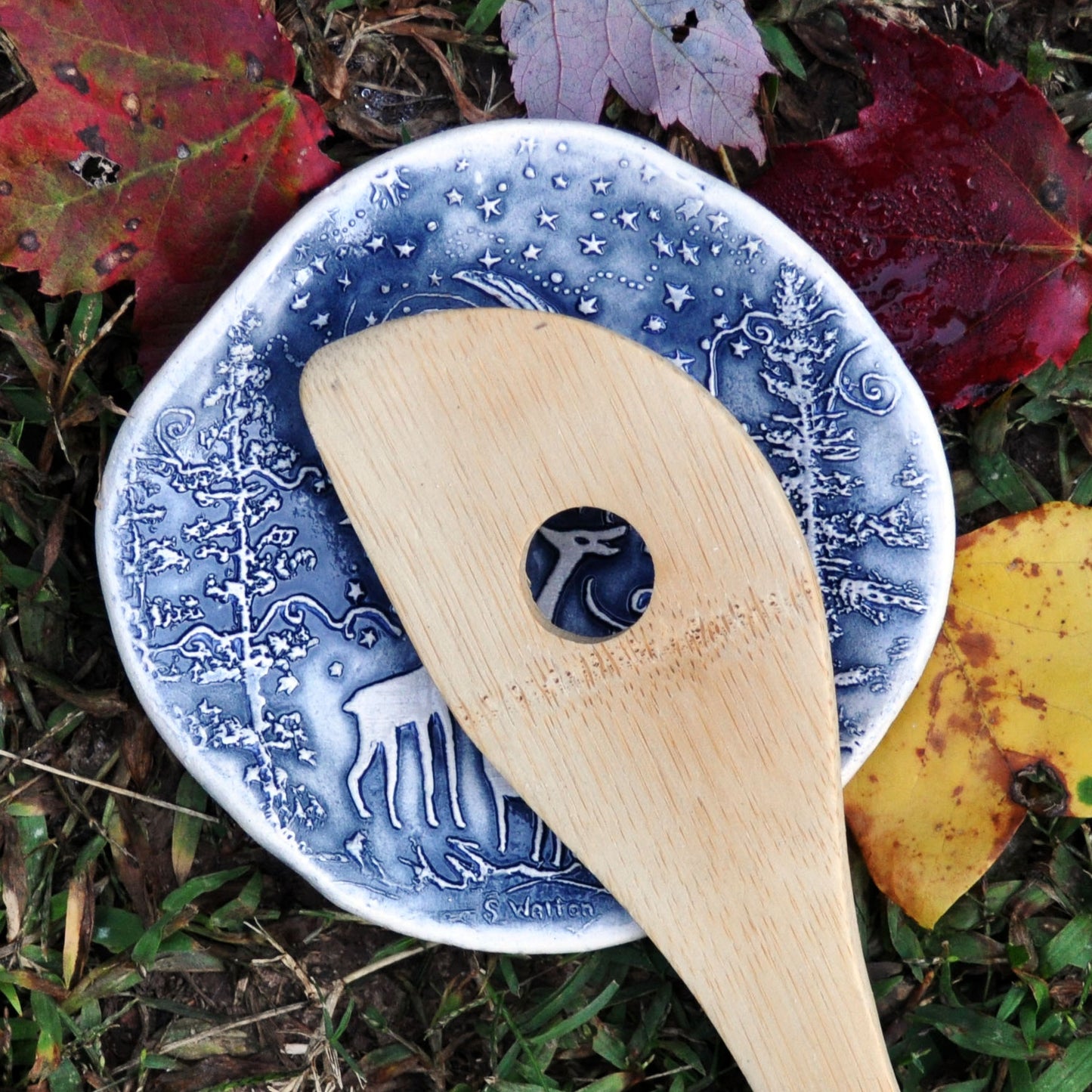 Soap dish, spoon rest, Morning Bird in blue